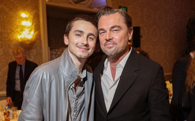 Timothée Chalamet, Leonardo DiCaprio smile before Golden Globes duel - AOL